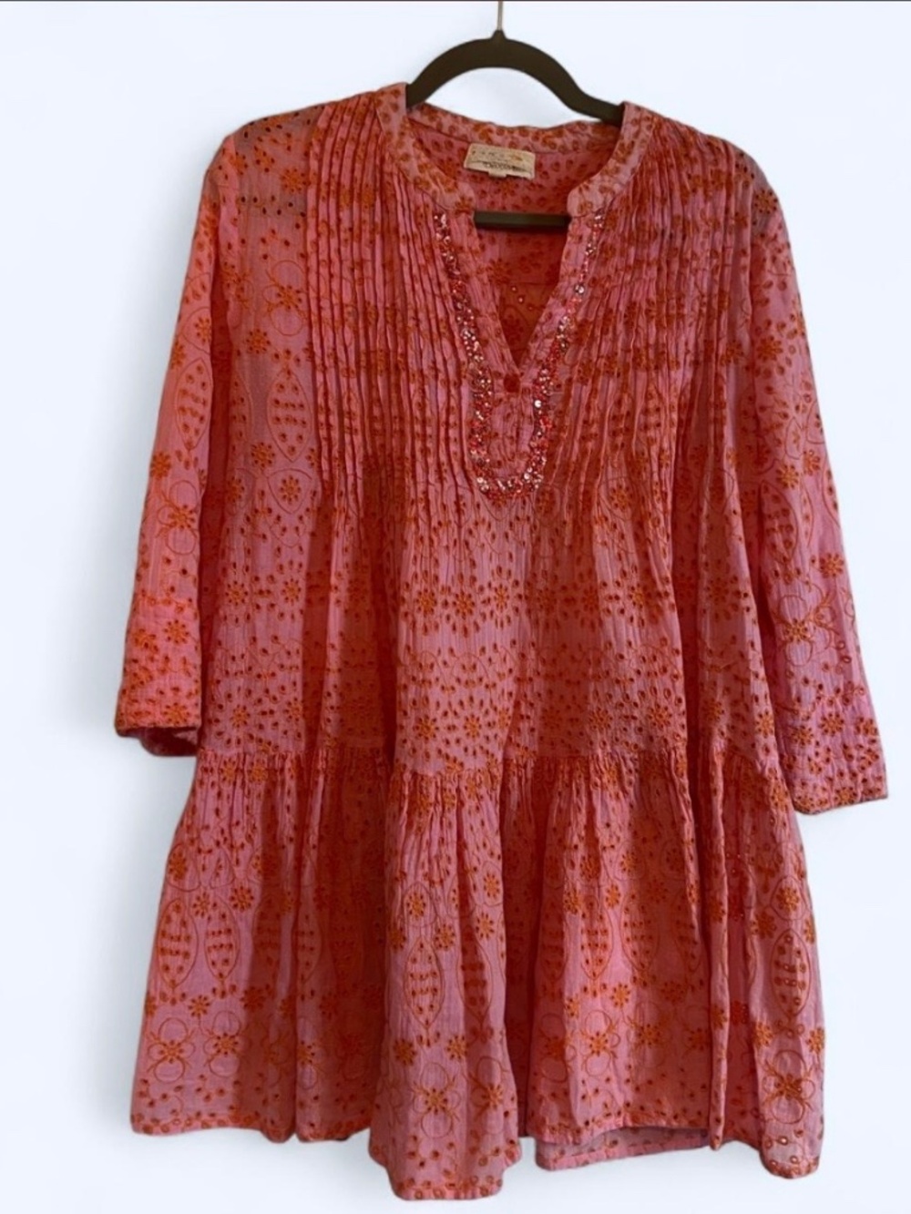 Antica Sartoria Beaded Cotton Eyelet Minidress Italy Summer S/M